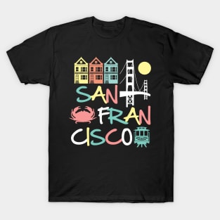 San Francisco Icons Vintage Retro Colorful T-Shirt